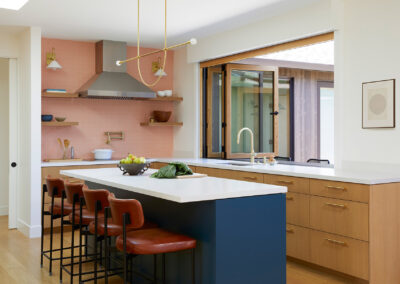 modern kitchen with pops of color and minimal midcentury modern style